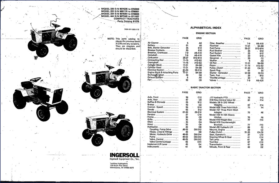 ingersoll rand 220, 222, 224, 444 1984 parts, ingersoll rand parts catalog, ingersoll rand rand