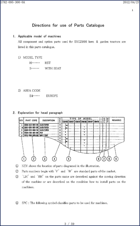 iseki sxg216h 2012 parts catalog, iseki parts catalog, iseki sxg216h