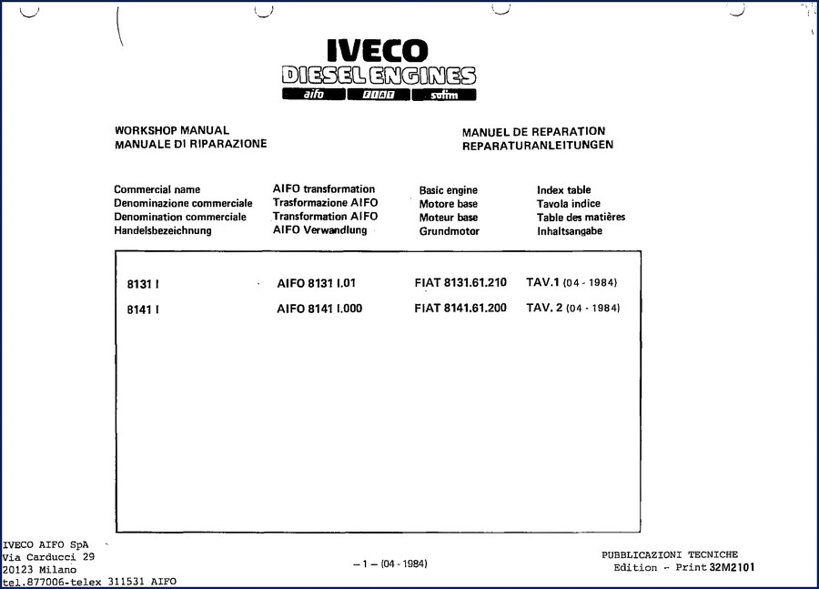 iveco 8131 i 8141 i 1984 workshop manual, iveco workshop manual, iveco 8131