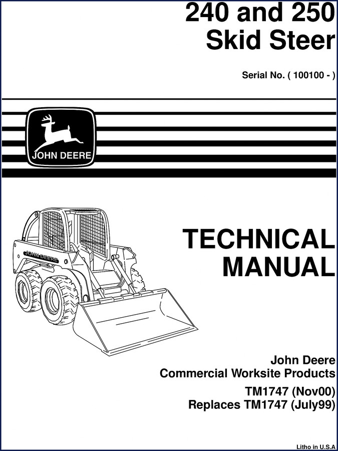 john deere 240, 250 2000 technical manual, john deere manual, john deere deere