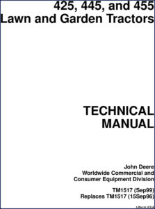 john deere 425, 445, 455 1999 technical manual, john deere manual, john deere deere