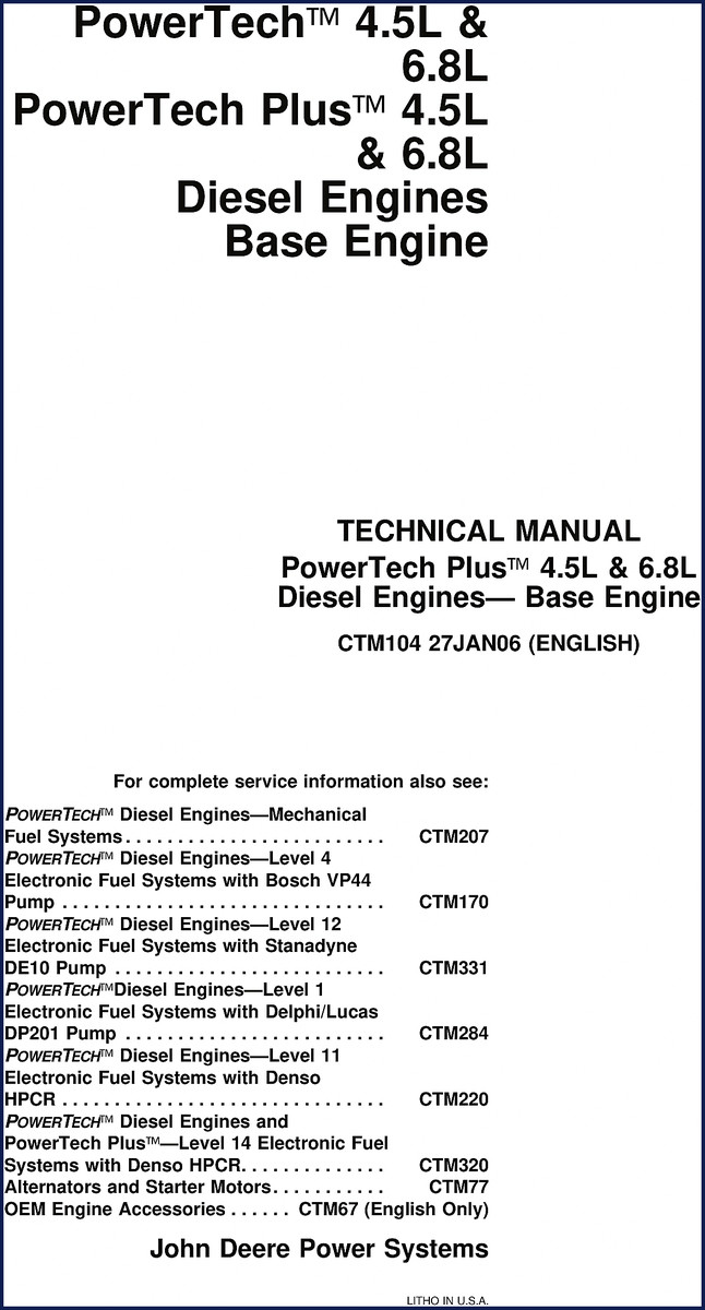 john deere 4.5l, 6.8l 2006 technical manual, john deere manual, john deere deere