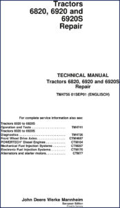 john deere 6820, 6920, 6920s 2001 technical manual, john deere manual, john deere deere