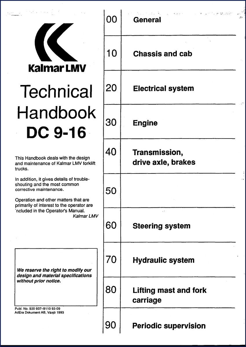 Kalmar LMV DC 9-16 1993 Technical Manual – OEM Factory Specs 1 kalmar lmv dc 9, kalmar lmv manual, kalmar lmv lmv