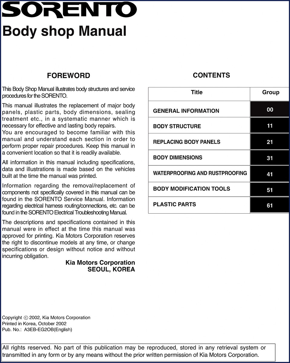 kia sorento 2002 workshop manual, kia workshop manual, kia sorento