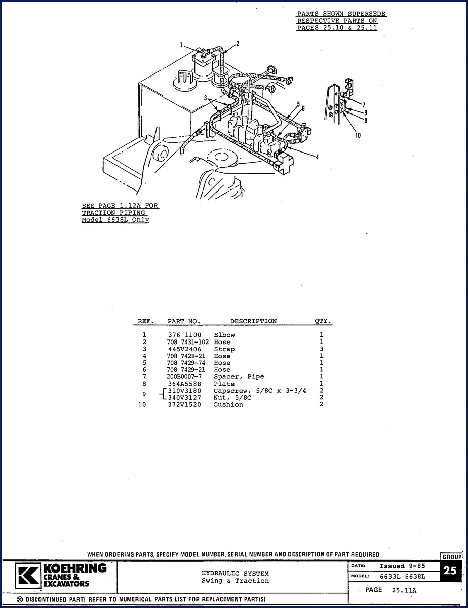 koehring 6633l, 6638l 1985 parts catalog, koehring parts catalog, koehring 6633l,