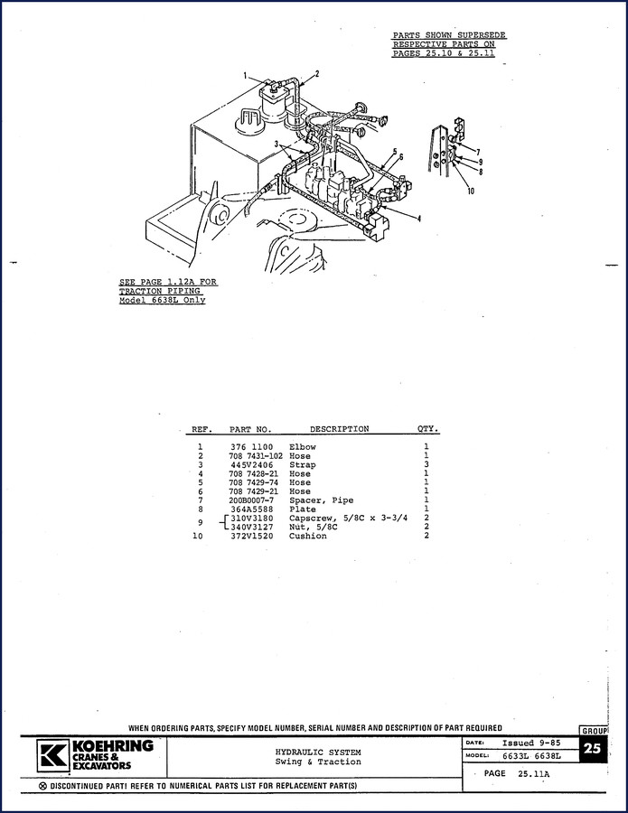 koehring 6633l, 6638l 1986 parts catalog, koehring parts catalog, koehring 6633l,