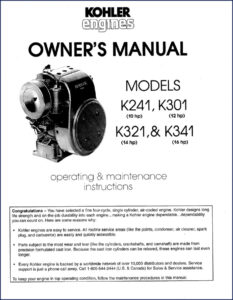 kohler k241, k321, k301, k341 user manual, kohler manual, kohler k241,