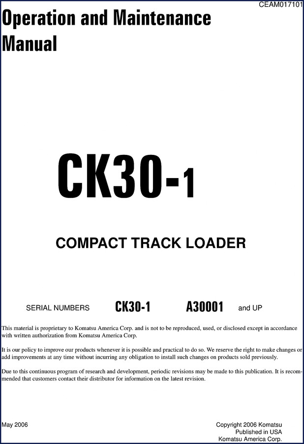 Komatsu CK30-1 2006 Service Manual – Factory Shop Manual for Compact Track Loader 1 Komatsu CK30-1 2006 Service Manual – Factory Shop Manual for Compact Track Loader – OEM Service Manual