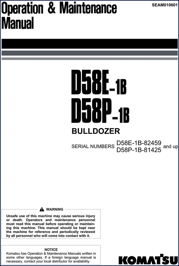 Komatsu D58E-1B D58P-1B Service Manual – 160-Page OEM – OEM Service Manual