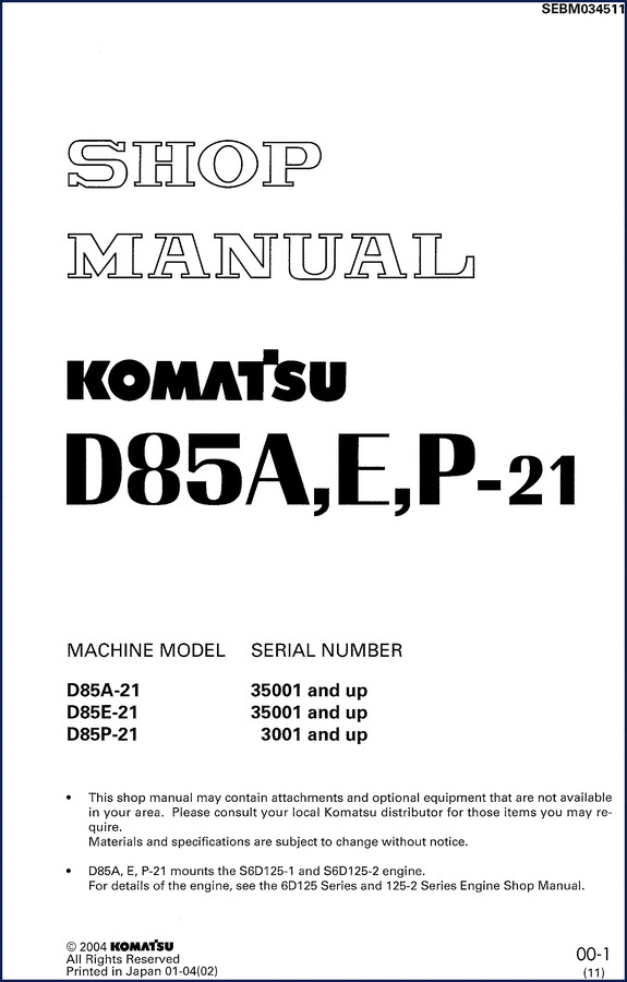 komatsu d85a, komatsu manual