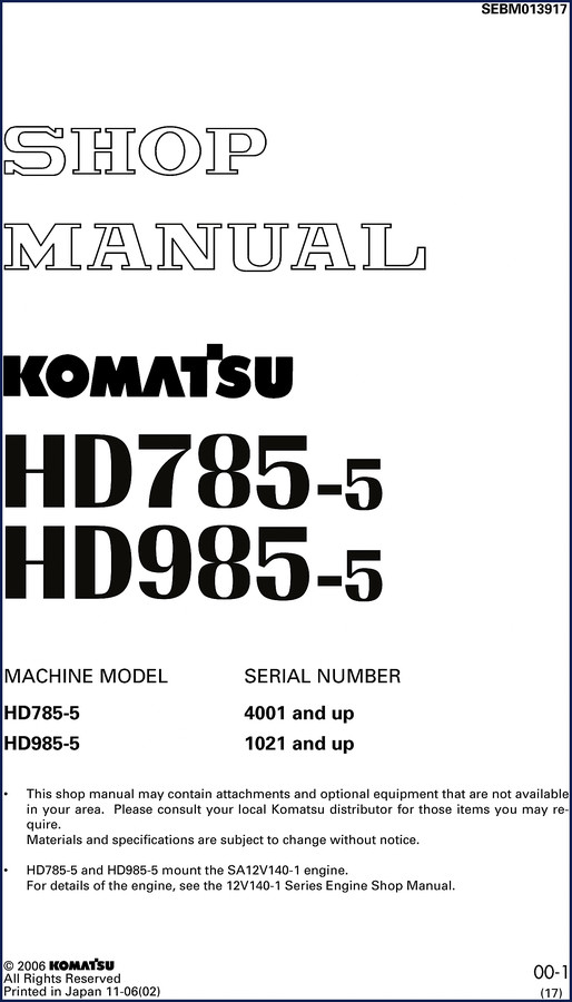 komatsu hd985, hd785 2006 workshop manual, komatsu workshop manual, komatsu hd985,