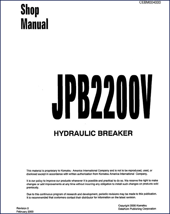 komatsu jpb2200v 2000 workshop manual, komatsu workshop manual, komatsu jpb2200v