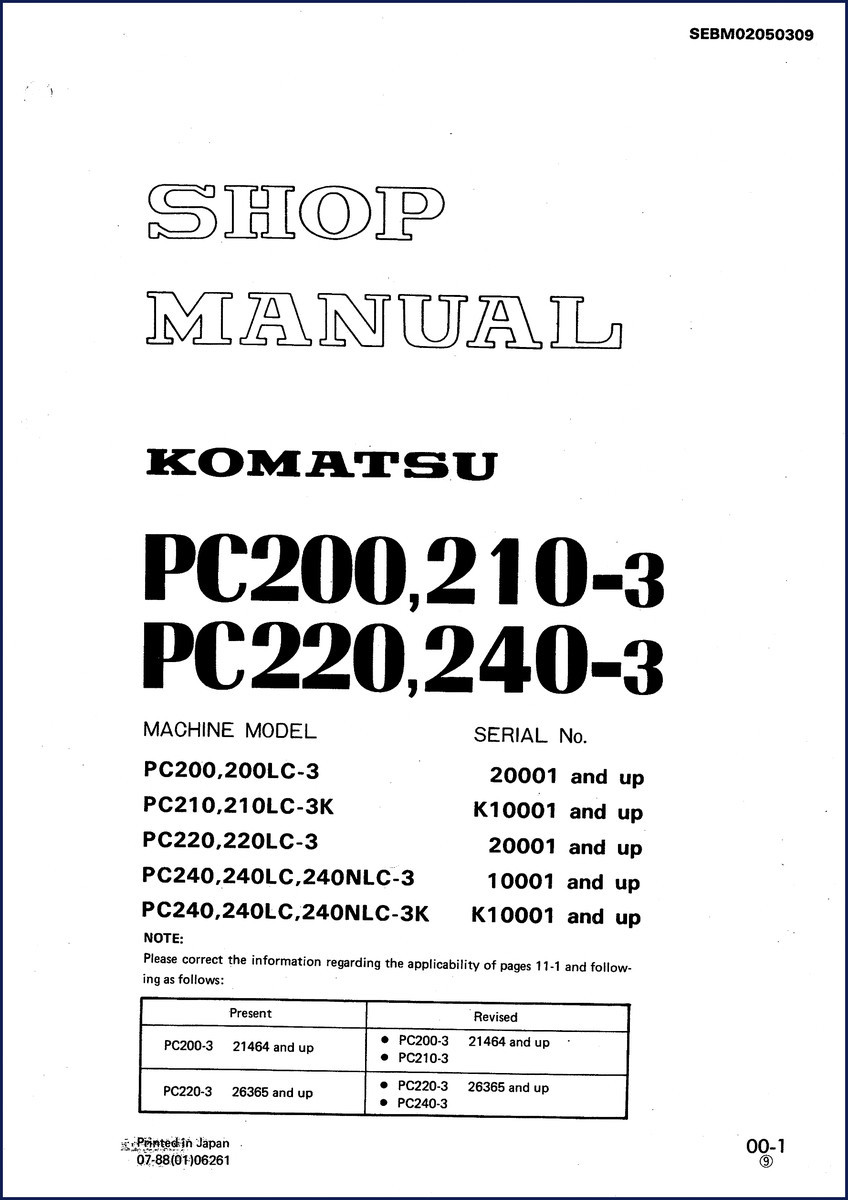 komatsu pc200 pc210 pc220 pc240 1988 workshop manual, komatsu workshop manual, komatsu pc200