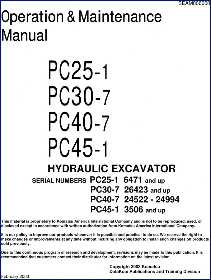 komatsu pc25, komatsu manual