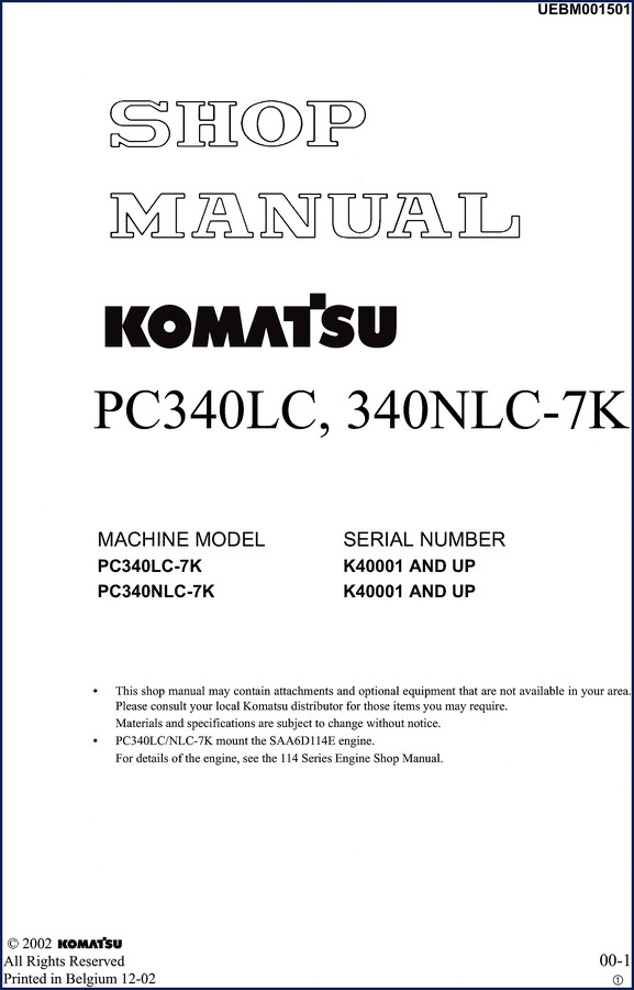 komatsu pc340lc, komatsu manual