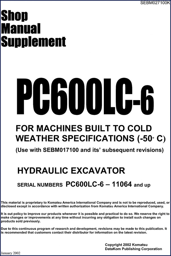 komatsu pc600lc, komatsu manual