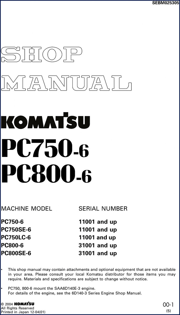 komatsu pc750/pc800 workshop manual 2004 — 730 pages, komatsu workshop manual, komatsu pc750/pc800
