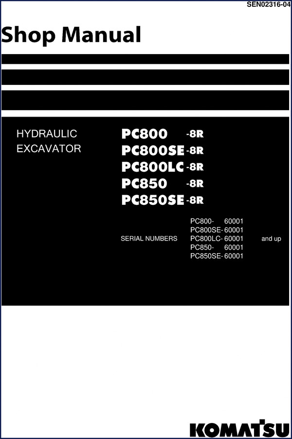 komatsu pc800, pc800lc, pc800se, pc850, pc850se workshop manual, komatsu workshop manual, komatsu pc800,