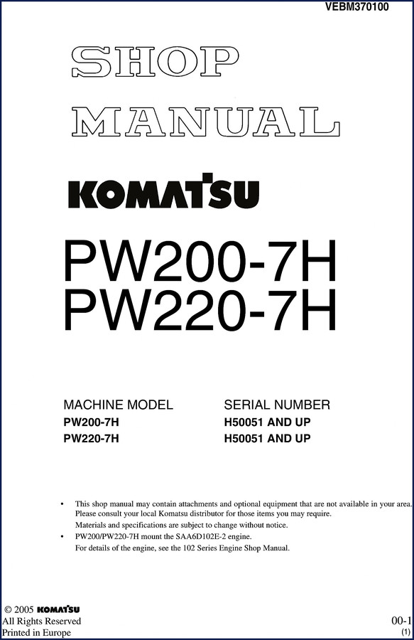 komatsu pw200, komatsu manual