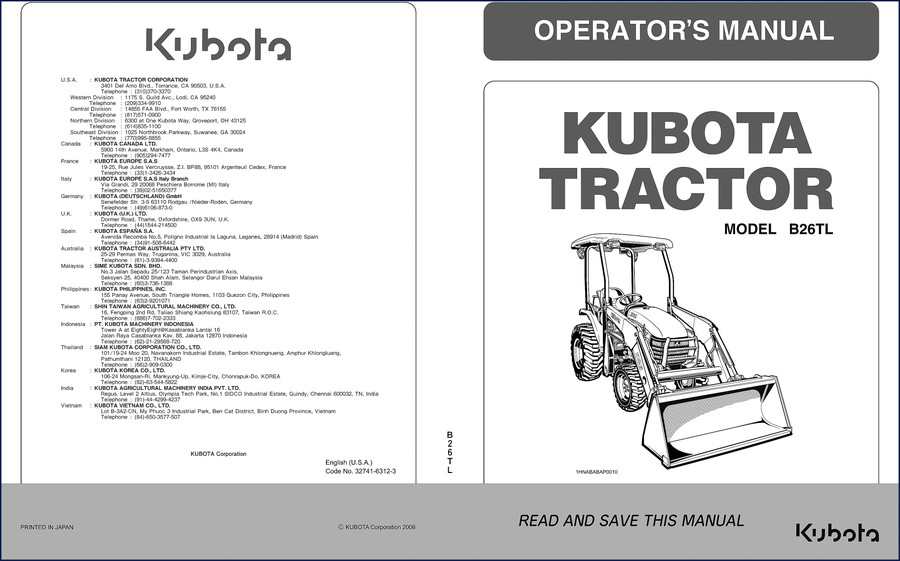 kubota b26tl operators manual, kubota manual, kubota b26tl
