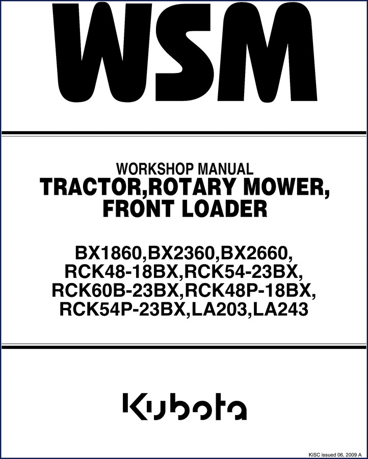 kubota bx1860, bx2360, bx2660, la203, la243 2008 workshop, kubota workshop manual, kubota bx1860,