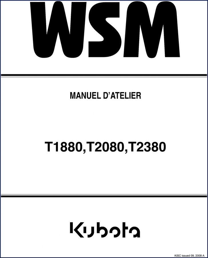 kubota t1880, t2080, t2380 2008 workshop manual, kubota workshop manual, kubota t1880,