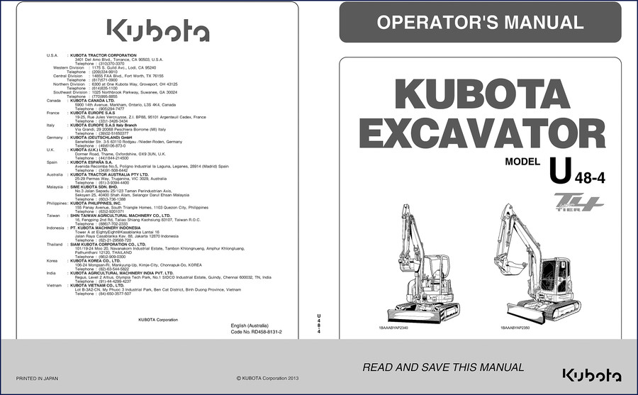 kubota u48, kubota manual