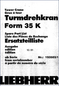 liebherr 35 k 1991 parts catalog, liebherr parts catalog, liebherr 35
