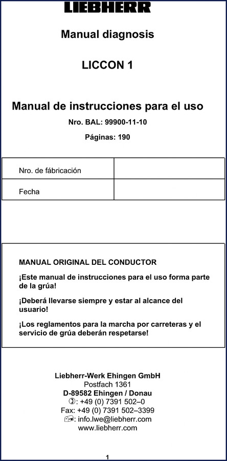liebherr liccon 1 diagnostics manual, liebherr manual, liebherr liccon