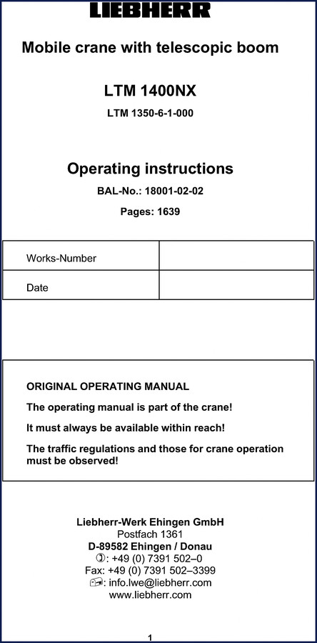 liebherr ltm 1400nx operators manual, liebherr manual, liebherr ltm