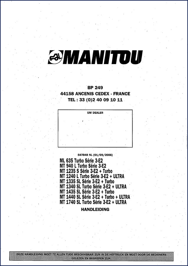 Manitou ML/MT Series Série 3-E2 Service Manual 2005 1 manitou ml/mt series série 3, manitou manual, manitou ml/mt