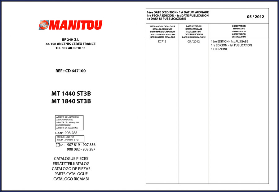 manitou mt 1440, mt 1840 2012 parts catalog, manitou parts catalog, manitou mt