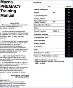 mazda 626, 323, premacy 2001 training manual, mazda manual, mazda 626,