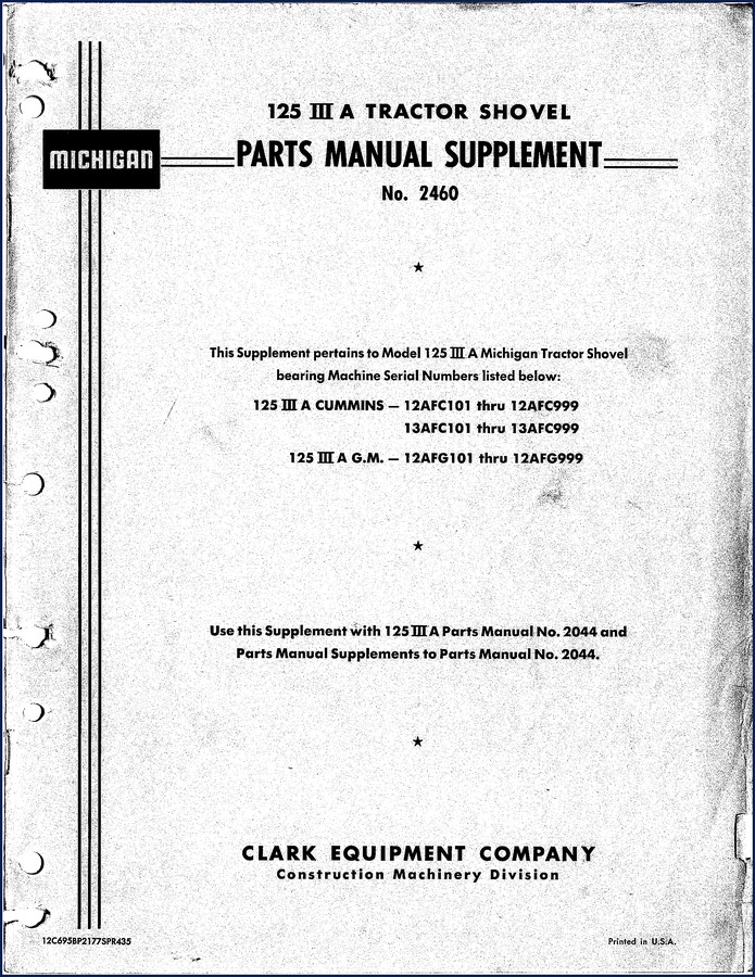 michigan 125 iii a cummins, 125 iii a, michigan parts catalog, michigan 125