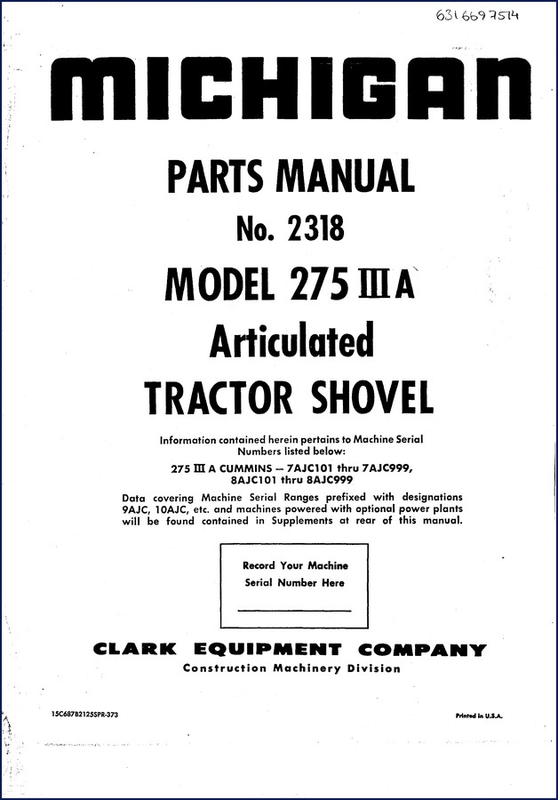 michigan 275 iii a parts catalog, michigan parts catalog, michigan 275
