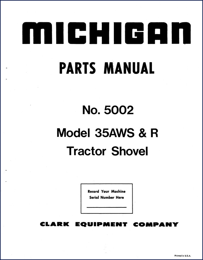 michigan 35aws & 35r tractor shovel parts catalog, michigan parts catalog, michigan 35aws