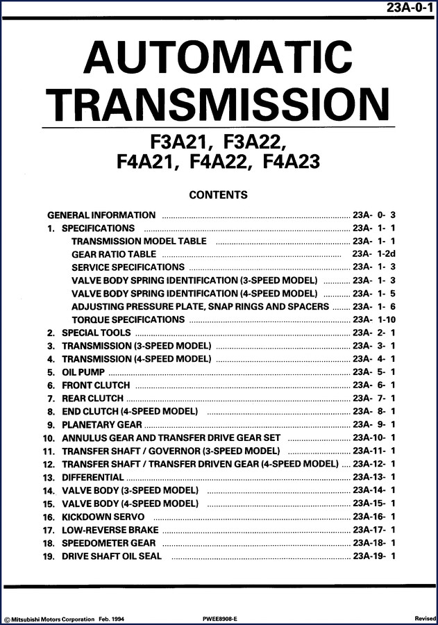 mitsubishi f3a21 f4a23 1989 manual, mitsubishi motors manual, mitsubishi motors f3a21