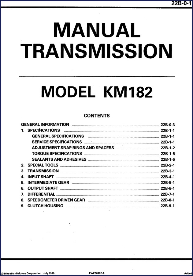 mitsubishi km182 1990 technical manual, mitsubishi motors manual, mitsubishi motors km182