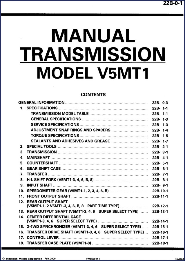 mitsubishi v5mt1 1995 technical manual, mitsubishi manual, mitsubishi v5mt1