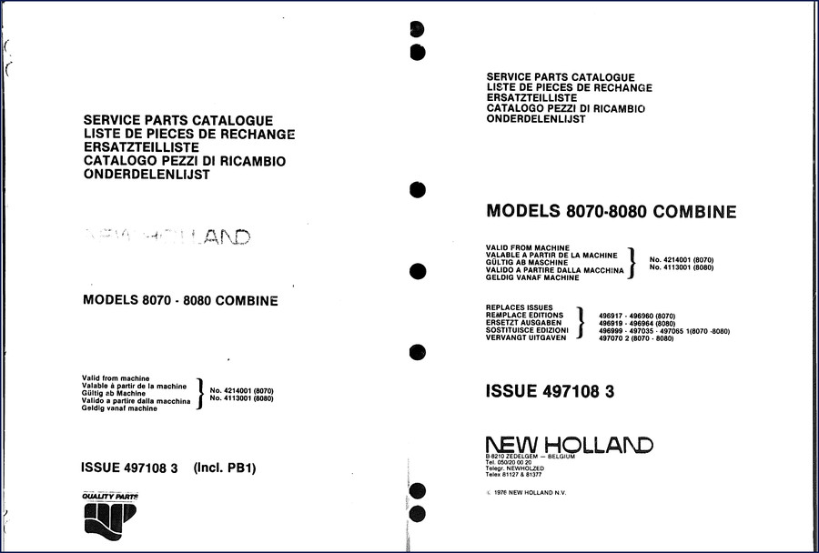 new holland 8070, 8080 1979 parts catalog, new holland parts catalog, new holland holland