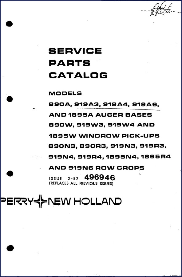 new holland 1895a, 890a, 919a3, 919a4, 919a6 1982, new holland parts catalog, new holland holland
