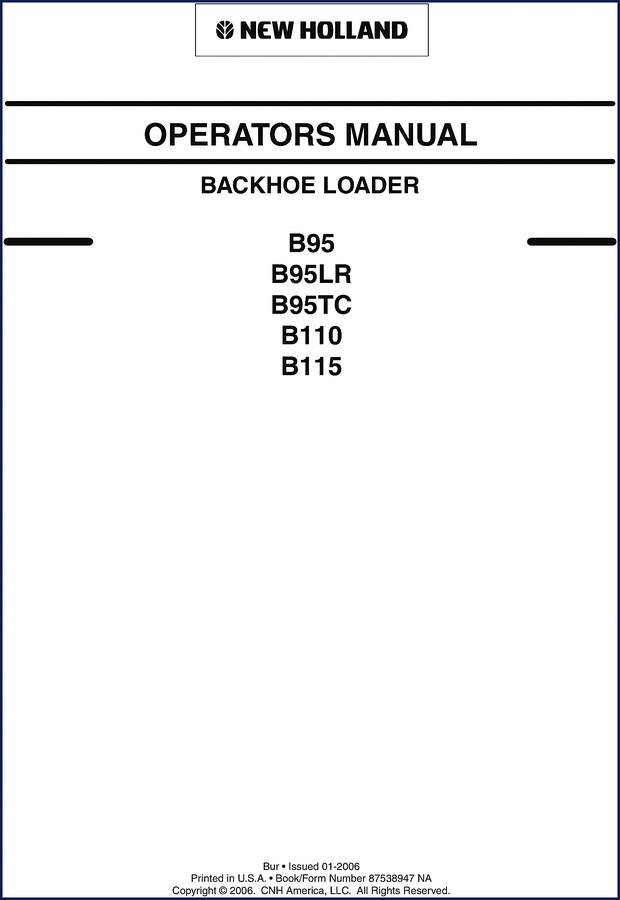 new holland b110, b95tc, b95, b115, b95lr 2006, new holland manual, new holland holland
