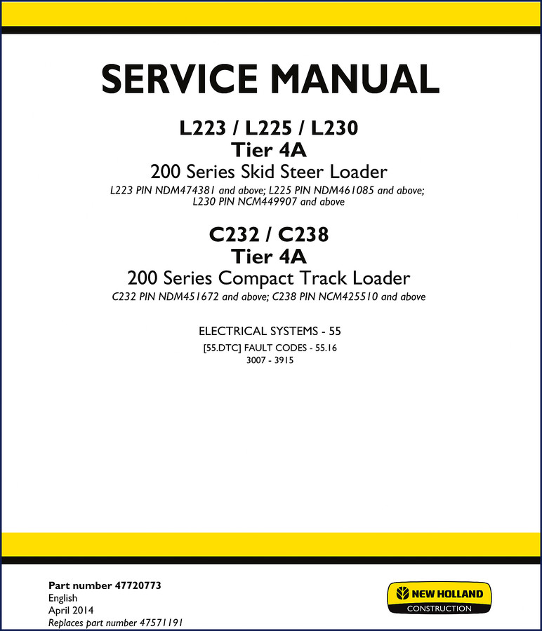 new holland l223, l225, l230, c232, c238 2014, new holland service manual, new holland holland