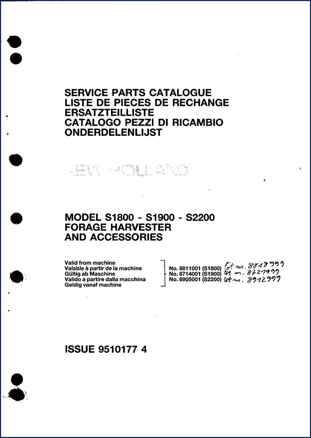 new holland s1800, s1900, s2200 1989 parts catalog, new holland parts catalog, new holland holland