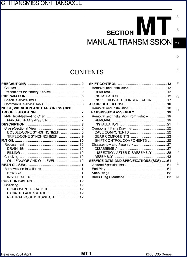 Nissan G35 Coupe 2004 Service Manual – OEM Factory Specs 1 nissan g35 coupe 2004 service manual, nissan service manual, nissan g35