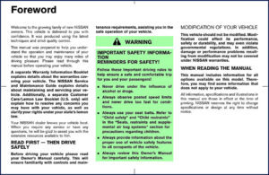 Nissan Motor Murano User Manual – Factory Specs & Safety – OEM Service Manual