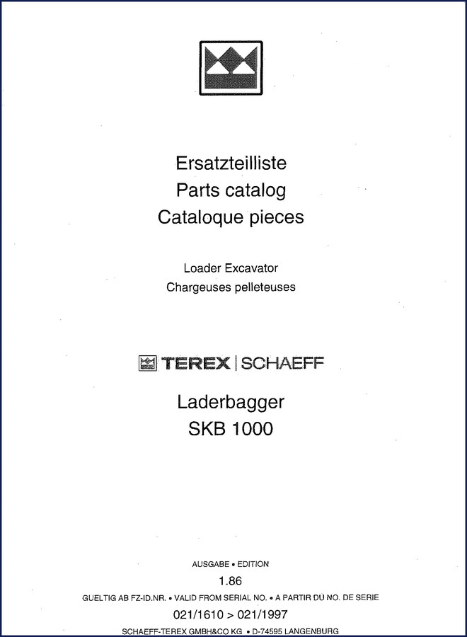 schaeff skb 1000 1986 parts catalog, schaeff parts catalog, schaeff skb