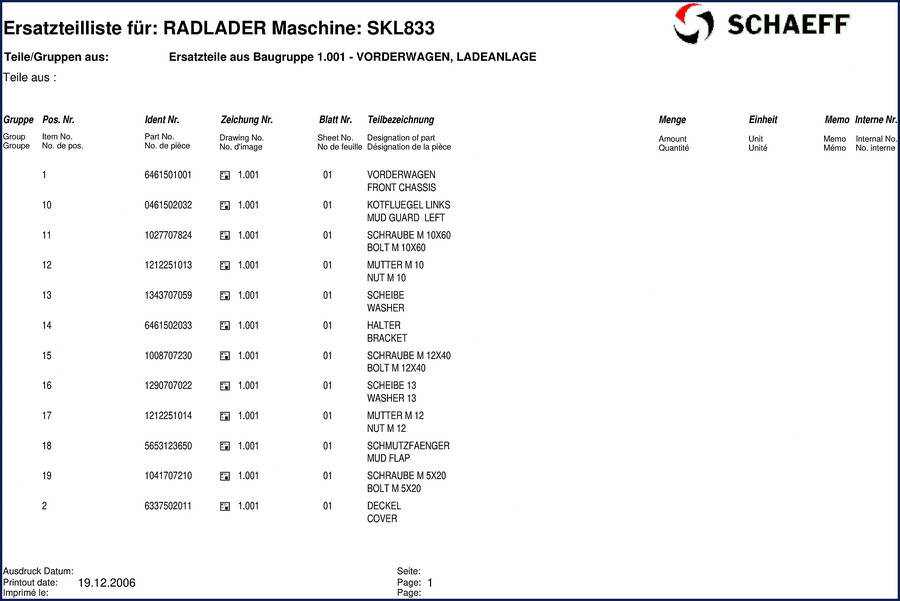 schaeff skl833 2006 parts catalog, schaeff parts catalog, schaeff skl833