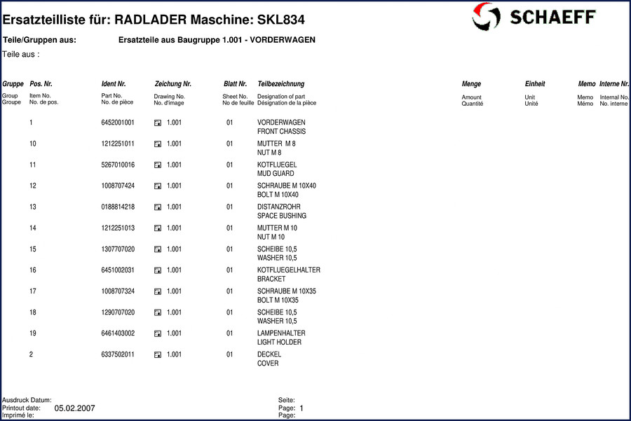 schaeff skl834 2007 parts catalog, schaeff parts catalog, schaeff skl834